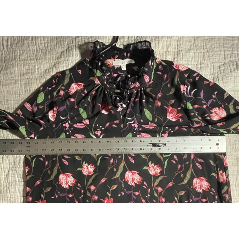 Fever Women’s Blouse -L- Black Floral Flutter Sleeves -Cottagecore Romantic-EUC - Picture 6 of 11